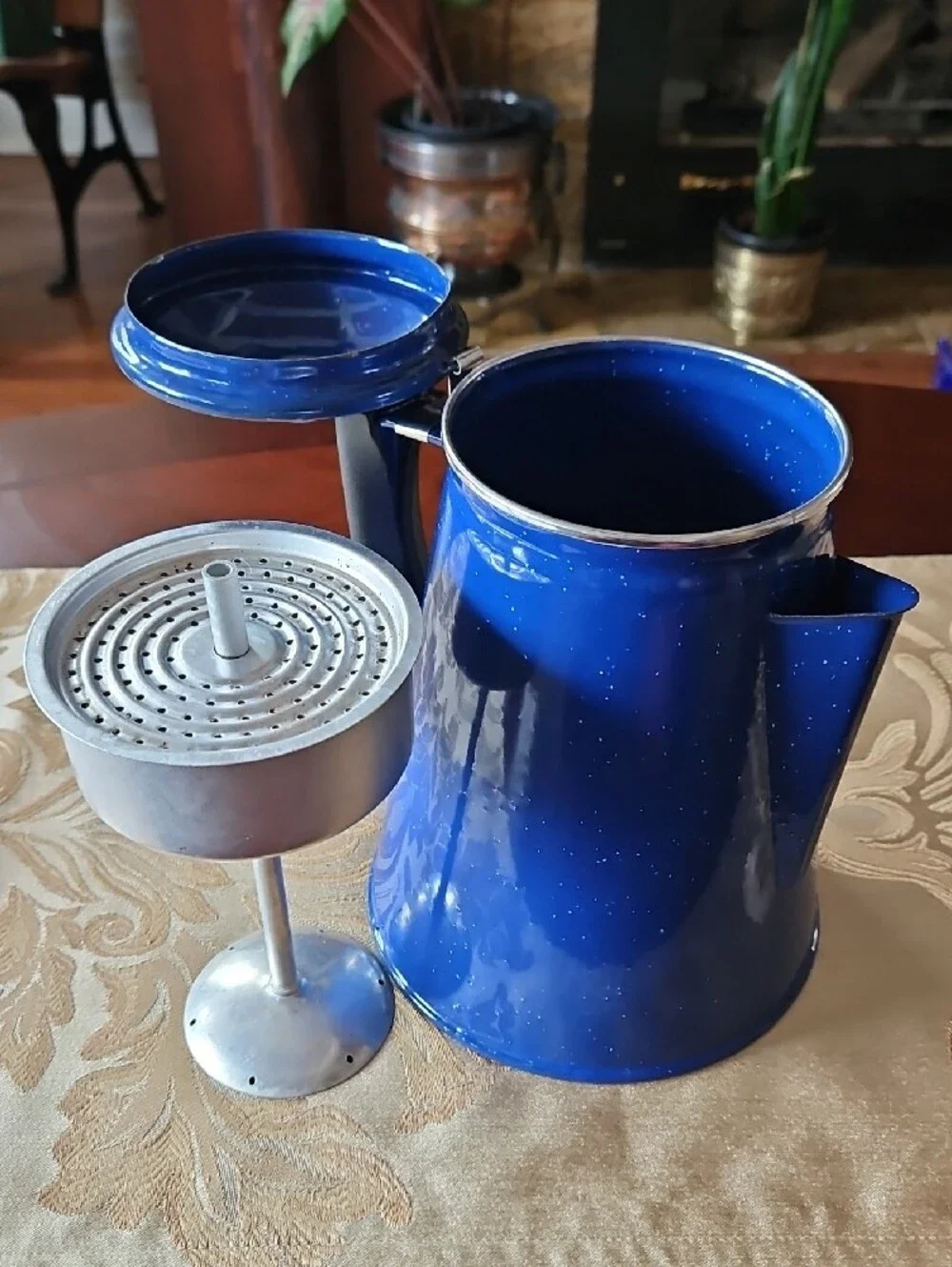 Blue Enamel Coffee Percolator - Durable Kitchen Pot